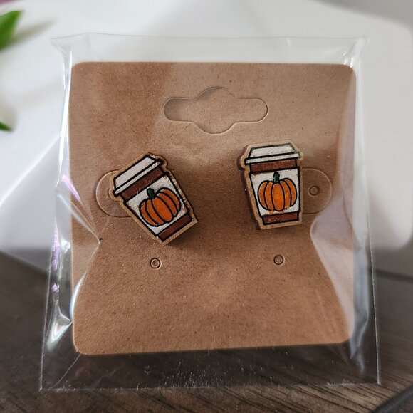 Fall Wood Earrings- Pumpkin Latte - Picture 1 of 2